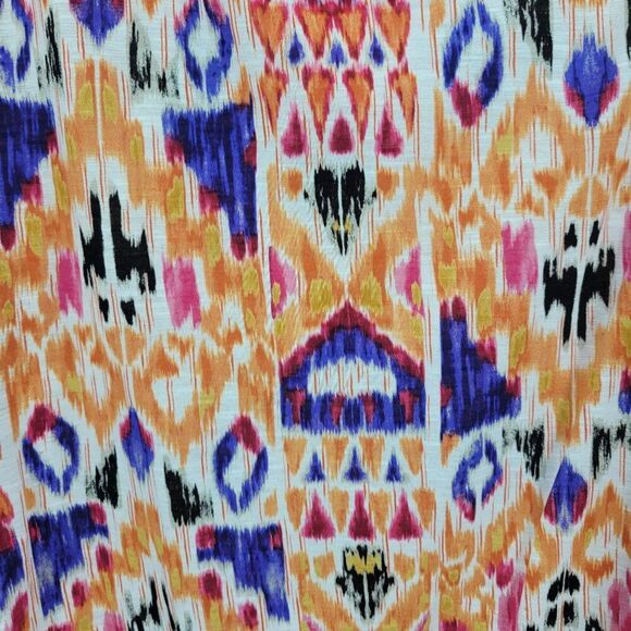 Chicos Multicolor 3/4 Sleeve Boho Peasant Top Sz 3 Ikat Colorful Tribal Rayon - Picture 4 of 9